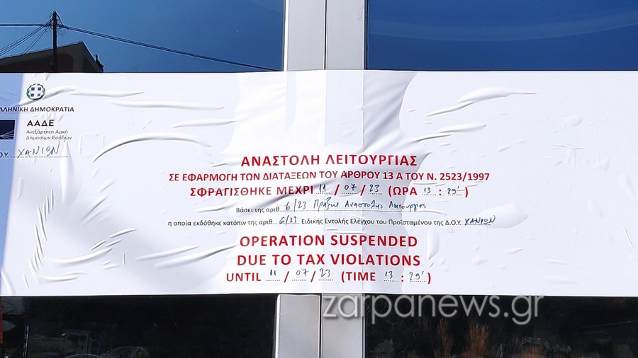 λουκέτο πολυκατάστημα κινέζικο ΑΑΔΕ αποδείξεις εκπτώσεις Χανιά