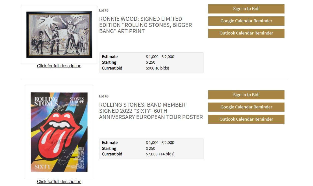 δημοπρασία ενθύμια καλλιτέχνες μουσική