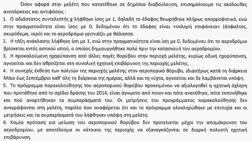 Τα σημεία που οι Πολίτες κατά της Ηχορύπανσης επισημαίνουν ως ανακριβή