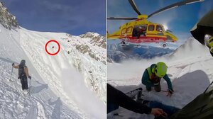 Η στιγμή που σκιέρ παρασύρεται από χιονοστιβάδα