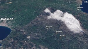 Ο χιονισμένος Ψηλορείτης από τον δορυφόρο Sentinel-2