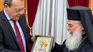 Συνάντηση Σωκράτη Φάμελλου με τον Πατριάρχη Αγίας Πόλεως Ιερουσαλήμ και πάσης Παλαιστίνης Θεόφιλο