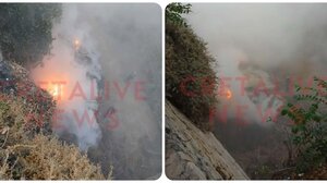 Μεγάλη η επιχείρηση της πυροσβεστικής για τη φωτιά στα ενετικά τείχη, κάτω από το Μαρτινέγκο (βίντεο και φωτογραφίες)