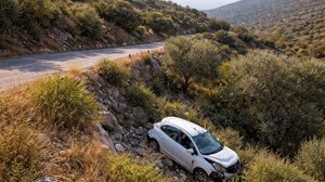 "Άγιο" είχε η οδηγός - Αυτοκίνητο εξετράπη της πορείας του κι έπεσε σε γκρεμό